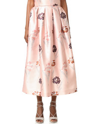 Бежевая сатиновая юбка с цветочным принтом от Rochas