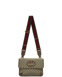 Бежевая сумка почтальона из плотной ткани от Gucci
