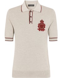 Мужская бежевая футболка-поло с вышивкой от Dolce & Gabbana