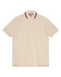 Мужская бежевая футболка-поло с вышивкой от Gucci