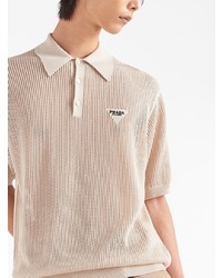 Мужская бежевая футболка-поло с вышивкой от Prada