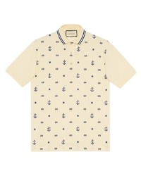 Мужская бежевая футболка-поло с принтом от Gucci