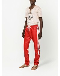 Мужская бежевая футболка с v-образным вырезом с принтом от Dolce & Gabbana