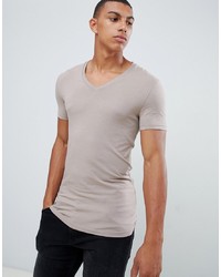 Мужская бежевая футболка с v-образным вырезом от ASOS DESIGN