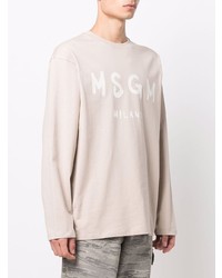 Мужская бежевая футболка с длинным рукавом с принтом от MSGM