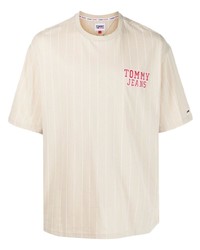 Мужская бежевая футболка с круглым вырезом в горизонтальную полоску от Tommy Jeans