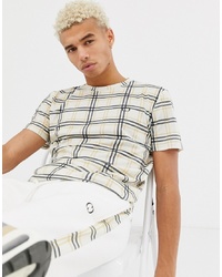 Бежевая футболка с круглым вырезом в клетку