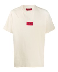 Мужская бежевая футболка с круглым вырезом с вышивкой от 424
