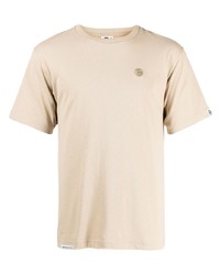Мужская бежевая футболка с круглым вырезом с вышивкой от AAPE BY A BATHING APE