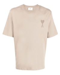Мужская бежевая футболка с круглым вырезом с вышивкой от Ami Paris