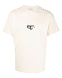 Мужская бежевая футболка с круглым вырезом с вышивкой от Balenciaga