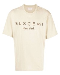 Мужская бежевая футболка с круглым вырезом с вышивкой от Buscemi