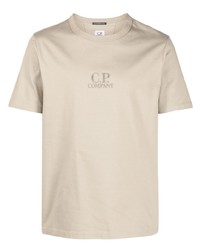 Мужская бежевая футболка с круглым вырезом с вышивкой от C.P. Company
