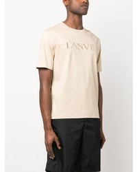 Мужская бежевая футболка с круглым вырезом с вышивкой от Lanvin
