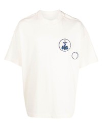Мужская бежевая футболка с круглым вырезом с вышивкой от Emporio Armani