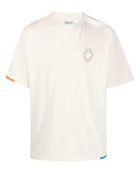 Мужская бежевая футболка с круглым вырезом с вышивкой от Marcelo Burlon County of Milan