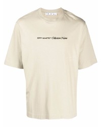 Мужская бежевая футболка с круглым вырезом с вышивкой от Off-White