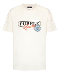 Мужская бежевая футболка с круглым вырезом с вышивкой от purple brand
