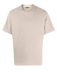 Мужская бежевая футболка с круглым вырезом с вышивкой от Stone Island