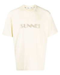 Мужская бежевая футболка с круглым вырезом с вышивкой от Sunnei