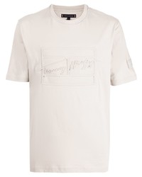 Мужская бежевая футболка с круглым вырезом с вышивкой от Tommy Hilfiger