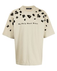 Мужская бежевая футболка с круглым вырезом с леопардовым принтом от Dolce & Gabbana