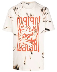 Мужская бежевая футболка с круглым вырезом с принтом тай-дай от Isabel Marant