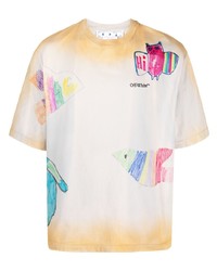 Мужская бежевая футболка с круглым вырезом с принтом тай-дай от Off-White