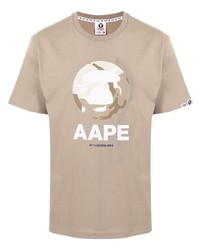 Мужская бежевая футболка с круглым вырезом с принтом от AAPE BY A BATHING APE