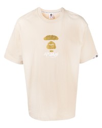 Мужская бежевая футболка с круглым вырезом с принтом от AAPE BY A BATHING APE