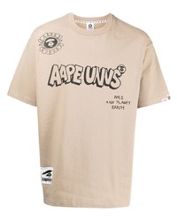 Мужская бежевая футболка с круглым вырезом с принтом от AAPE BY A BATHING APE