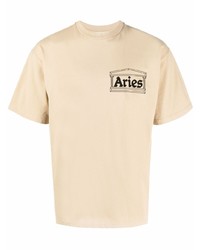 Мужская бежевая футболка с круглым вырезом с принтом от Aries