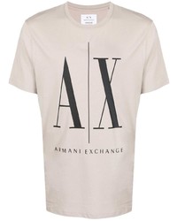 Мужская бежевая футболка с круглым вырезом с принтом от Armani Exchange