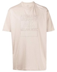 Мужская бежевая футболка с круглым вырезом с принтом от Armani Exchange