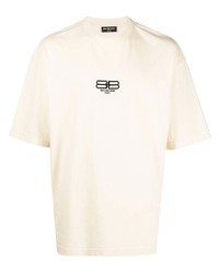 Мужская бежевая футболка с круглым вырезом с принтом от Balenciaga