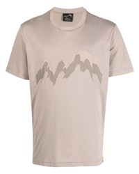 Мужская бежевая футболка с круглым вырезом с принтом от Brioni