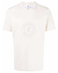 Мужская бежевая футболка с круглым вырезом с принтом от Brunello Cucinelli