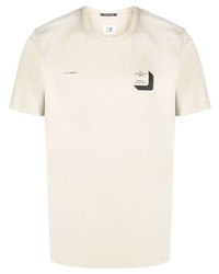 Мужская бежевая футболка с круглым вырезом с принтом от C.P. Company
