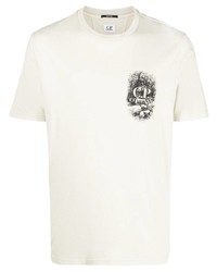 Мужская бежевая футболка с круглым вырезом с принтом от C.P. Company