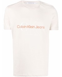Мужская бежевая футболка с круглым вырезом с принтом от Calvin Klein Jeans