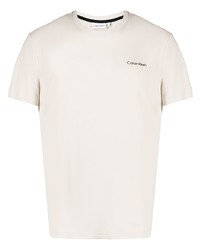 Мужская бежевая футболка с круглым вырезом с принтом от Calvin Klein