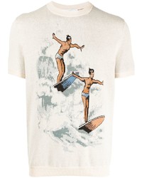 Мужская бежевая футболка с круглым вырезом с принтом от Casablanca