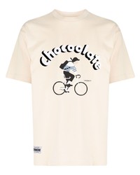 Мужская бежевая футболка с круглым вырезом с принтом от Chocoolate