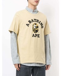 Мужская бежевая футболка с круглым вырезом с принтом от A Bathing Ape