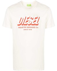 Мужская бежевая футболка с круглым вырезом с принтом от Diesel