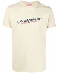 Мужская бежевая футболка с круглым вырезом с принтом от Diesel