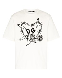 Мужская бежевая футболка с круглым вырезом с принтом от Dolce & Gabbana