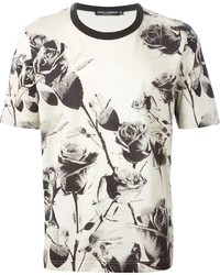 Мужская бежевая футболка с круглым вырезом с принтом от Dolce & Gabbana