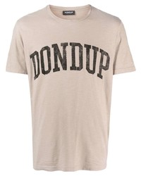 Мужская бежевая футболка с круглым вырезом с принтом от Dondup