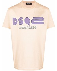 Мужская бежевая футболка с круглым вырезом с принтом от DSQUARED2